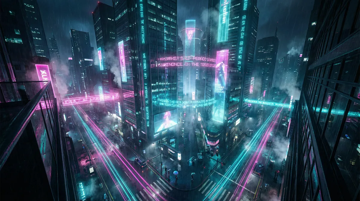 色色色好看 竖屏短剧平台首页背景 - 赛博朋克都市夜景